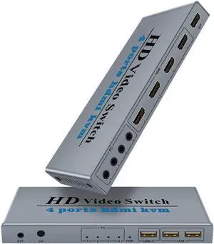 4 Ports HDMI KVM Switch 4 IN 1 Out HDMI Switcher Splitter for Sharing Monitor Keyboard Mouse Adaptive EDID/HDCP Decryption