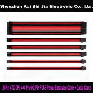 30CM Multi-colors Single Sleeved ATX 24Pin CPU 8Pin / EPS 4+4 Pin PCI-E 8Pin GPU 6+2 Pin Power Extension Cable with Cable Comb