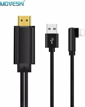 7552W Lightn AV to HDMI Adapter Cable Adapter Cable 1080P HD to HDMI Digital AV Adapter TV for iPhone iPad Plug Play