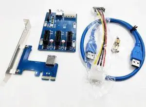 PCI-E Turn PCIE Riser Card 1 to 3 PCI-E 1X Expansion Card 3 Port PCIE Slots Multiplier Card for BTC LTC ETH Miners
