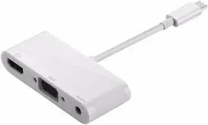 High-End USB 3.1 Type-C To HDMI VGA Audio HD High Definition Adapter Converter With Type-C To VGA Cable White