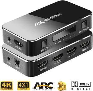 Switch 2.0 4K HDMI Splitter Switch 4 In 1 Out HDMI Switcher Audio Extractor ARC & IR Control Support HDR HDMI Switch For PS3 PS4 HDTV