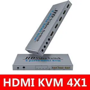 HDMI KVM Switcher 4K 4 in 1 out KVM Switcher Keyboard Mouse USB Shared Display Synchronization Controller USB KVM Switch