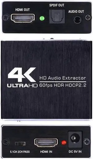 4K/60HZ HDMI Audio Extractor HDMI 2.0 Stereo Extractor Converter Optical TOSLINK SPDIF + 3.5mm Audio Splitter Adapter supports 3D HDR YUV4:4:4 3 EDID