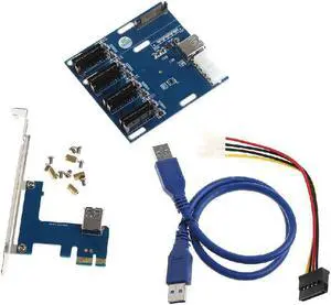 Aomoproing 1 Port PCI-E 1X To 4 Slot 1X Switch Multiplier Expander HUB Expansion Riser Card with High-Speed USB 3.0 Cable