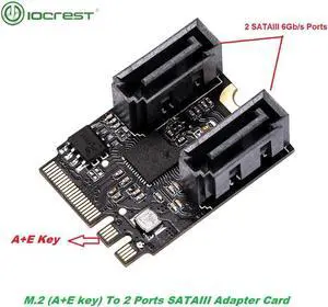 Aomoproing M.2 Ngff to Sata 3 Adapter Card A-Key and E-Key 2 Ports SATA 6gb/s Free Driver 2230mm Size Black