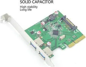 PCI express x4 to 2x USB 3.1 expansion Card PCI-e 3.1 USB Type A Adapter Solid Capacitor Resettable Fuse Chip ASMedia