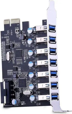 Aomoproing 7-Port Superspeed USB 3.0 PCI-E Express Expansion Card with 5V 4-Pin Power Connector for Desktops