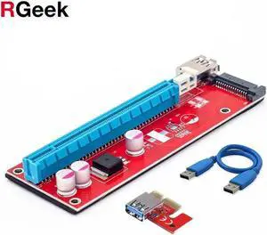 VER007S 60CM PCI-E PCI Express 1X to 16X Riser Card Extender with USB 3.0 Data Cable / 15Pin SATA Molex Power Supply