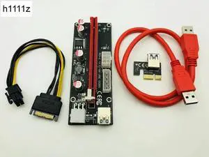 VER009S PCI Express PCIE PCI E Riser Card 009s Molex 6Pin to SATA Power Supply USB 3.0 Cable 1X 16X Extender Adapter LED Mining