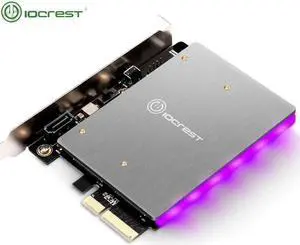 Aomoproing 5V 12V RGB LED PCIe X4 To M.2 NVMe M KEY With SATA B KEY SSD Adapter PCI Express Card B M Key Port RGB Light Black IOCREST