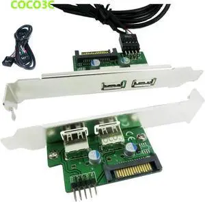 9pin USB2.0 header to 2 USB 2.0 Port Converter Card + USB header Female cable + 15pin SATA supply power + PCI-e profile bracket