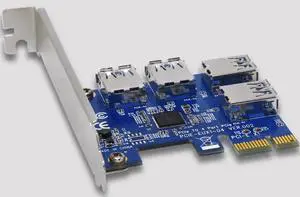 Aomoproing PCI-E to 4 Port USB 3.0 High Speed Converter Expansion Card Adapter PCIe X1 Riser Card For Mining