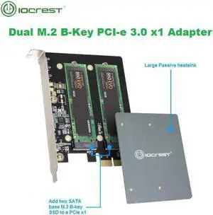 Aomoproing Dual M.2 Ngff Sata Ssd B Key Pci-e 3.0 X1 Adapter with Heatsink Support 2230, 2242, 2260, 2280 and 22110