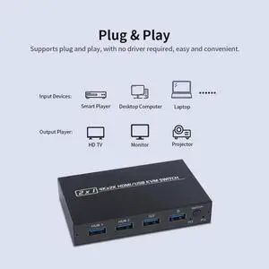 AM-KVM 201CL 2-in-1 HDMI-compatible/USB KVM Switch Support HD 2K*4K 2 Hosts Share 1 Monitor/Keyboard& Mouse Set KVM Switch