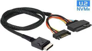 PCIE Gen 4 Oculink SFF-8611 4I to to U.2 U.3 SFF-8639 NVME PCI-Express SSD Cable with SATA Power -12Gb/s SFF8611 Host to SFF8639 Device ,Sleeved Black ,1.64FT