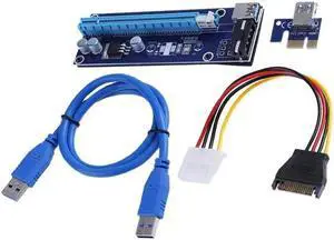 PCI-E 1x To 16x Extender Adapter 4PIN Port Riser Card With 60cm USB3.0 & SATA 15pin-4pin Power Cable For BTC Miner LTC