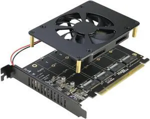 Quad M.2 NVME SSD to PCI-E 4.0 X16 Adapter Card, High Speed 4x32Gbps Soft Raid Card with Individual LED Indicator Support 2230 2242 2260 2280 M Key M.2 NVME SSD ((PCI-e Bifurcation Required))