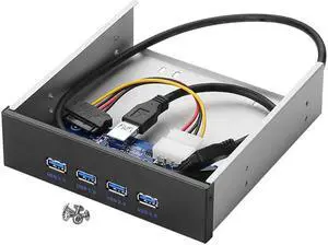 FP525U34M PC Case 5.25 inch front panel 4 Ports USB 3.0 USB Hub w/ Molex 4pin Power Connecor(USB 3.0 20pin Connector & 2.6ft Adapter Cable)