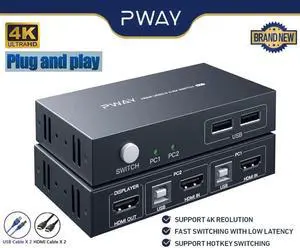 USB KVM Switch HDMI Splitter Keyboard And Mouse Switch HD 4K@30Hz 2 In 1 Out With USB Hub For PC Macbook Laptop