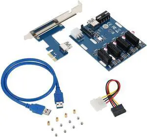 Aomoproing High Quality PCI-E 1X Expansion Kit 1 to 4 Slots Switch Multiplier Hub Riser Card Adapter with USB 3.0 Cable Pcie Mining Modules