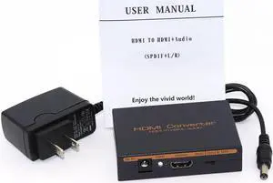 Audio Extractor Splitter to SPDIF RCA Stereo L/R Analog Output Converter est with power adapter