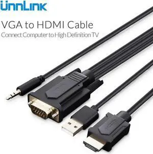 VGA To HDMI Cable with 3.5mm Jack AUX Audio FHD 1080p@60Hz Adapter for monitor computer smart tv projector graphic card