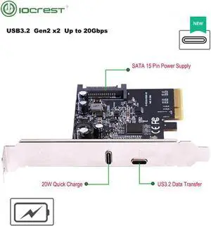Aomoproing PCIE3.0 To USB3.2 Type-c 20G Data Transfer and 20W Quick Charge USB-C controller Card