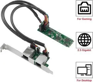 Aomoproing M.2 to Dual Port 2.5G Ethernet NIC Network Card M.2 22*80mm size B Key and M Key 2500 Mbps RTL8125B Chipset