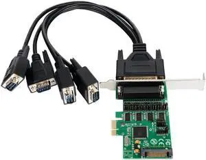 Aomoproing PCIe 4 way RS-232 card 12V Power Industrial Multi DB9 COM port adapter output cable for Serial Networking Monitoring Equipment