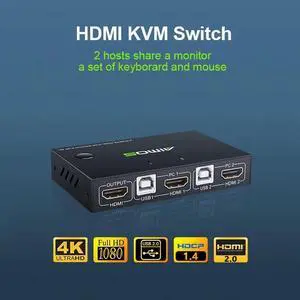 HDMI KVM Switcher 4K 2 in 1 out USB KVM Switcher Keyboard Mouse USB Shared Display Synchronization Controller KVM Switch