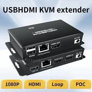 KVM Extender over Ethernet 1080P Extender KVM USB over cat5e/6 POC Cable HDMI Loop Extender splitter for Mouse Keyboard PC