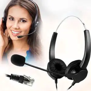 Aomoproing Hands-free Call Center Noise Cancelling Binaural Headset Headphone With Microphone MIC 4-Pin RJ9 Crystal Head for Desk Telephone