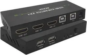 KVM Switch 4K@30Hz HDMI 1.4 , HDMI 2 In 1 Out ,2 Hosts Share 1 Monitor/Keyboard& Mouse Set Support Hotkey Switch Metal Shell