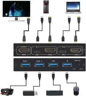 For 2 PC Sharing Keyboard And Mouse For Printer 2 Port USB HDMI KVM Switch Box 4K Video Display USB Switch KVM Distributor Box