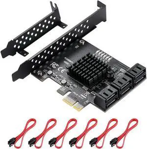 PCIe SATA Card 6 Ports, with 6 SATA Cables and Low Profile Bracket, 6 Gbps 1X SATA 3.0 PCIe Card,Support 6 SATA 3.0 Devices(ASM1166 Chip