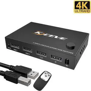 2 In 1 Out DP 4K 60Hz KVM Switch PC Dual Monitor Switcher Adapter Shared Printer Mouse Keyboad Video Display USB Swltch Splitter