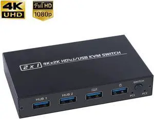 HDMI-compatible KVM Switch Splitter Dual PC to Single Monitor with 2 USB Ports 4K USB KVM Switcher 2PC Sharing Printer Mouse