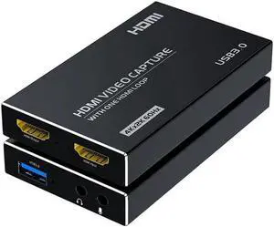 4K HDMI Video Capture Card USB3.0 1080p 60Hz Capture Card Screen Dongle Game Streaming Live Broadcasts Video Recording With Video HDMI Loop Out Audio Microphone Input For Linux Mac OS Windows PS4