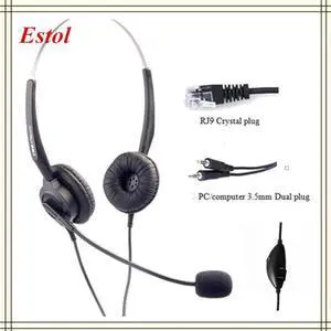 Aomoproing  Aiteou 3.5mm dual plugs compluter headset volume adjustable mute key call center earphone headphone binaural double ears two ear