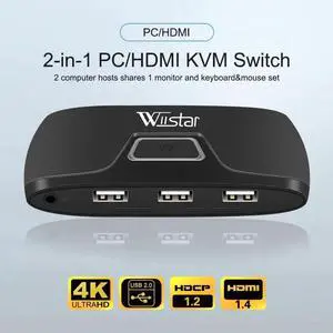 HDMI 2X1 KVM USB KVM Switch USB2.0 Switcher KVM Switch for Windows10 PC Keyboard Mouse Printer 2 PCs Sharing 1 Devices