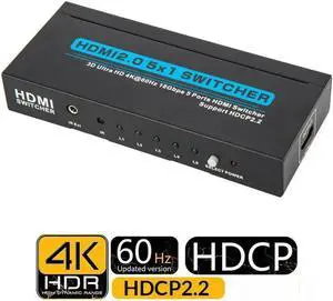 2.0 Switch 5x1 5 IN 1 OUT Switcher 4K 60Hz 4:4:4 HDCP 2.2 3D HDR for MI TV Box PS3 PS4 Laptop PC To TV Monitor Projector