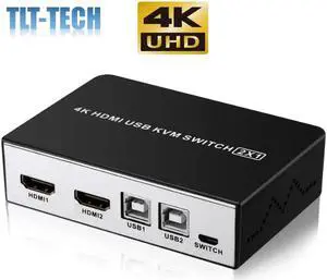 4K HDMI USB KVM Switch 2 Port HDMI KVM Selector for 2 Computer Sharing 1 HD Monitor and 4 USB Devices, Support wireless keyboard