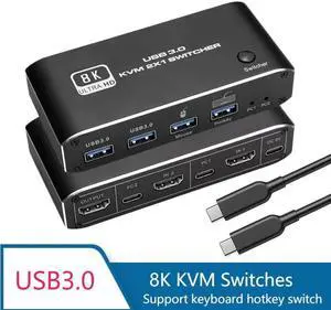 HDMI 2.1 KVM Switch 4K 120Hz HDMI USB 3.0 KVM Switch USB 8K 60Hz 1080@240Hz USB KVM Switcher HDMI with USB 3.0 port PC