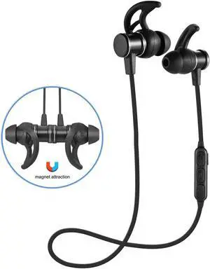Aomoproing Wireless Bluetooth Sport Earphones Built In Microphone Runner Noise Canceling Headset In-Ears Call Center Smart Phone Black