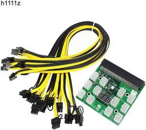 12PCS GPU 50CM 6Pin PCI E Male to 6+2 Pin Male Power Cable + 1PCS 12V 12 Port 6Pin 1200W DPS 1200FB A Breakout Board for Mining