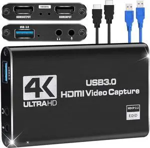 4K Capture Card, Game Capture Card for Nin-tendo Switch,1080P HDMI Video Capture Card USB 3.0 60FPS Video Capture Device for Streaming, Video Recording, Gaming Capture Work with PS4/PS5/PC/OBS/DSLR