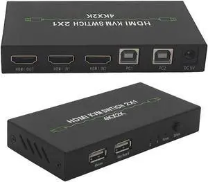 HDMI-KVM Switch USB 2.0 Switcher for Printer Monitor Keyboard Mouse 2 PCs Sharing 1 Device 4K/30Hz HDMI VGA KVM Switch