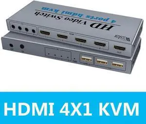 4K Switch KVM HDMI 4 Input 1 Output Switcher 3-port USB HDMI KVM Switch 4X1 4kX2K/30HZ HDCP1.2 for PC laptop windows&macs