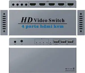 KVM Switch USB 2.0 Switcher for Printer Monitor Keyboard Mouse 4 PCs Sharing 1 Device 4K/30Hz HDMI KVM Switch
